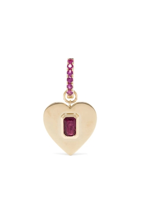 Roxanne First 14kt yellow gold Heart ruby huggie earring
