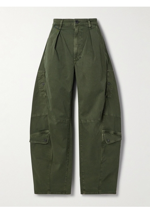Citizens of Humanity - Flight Pleated Organic Cotton-blend Twill Barrel-leg Pants - Green - 23,24,25,26,27,28,29,30,31,32