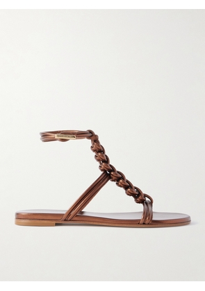 Gianvito Rossi - Capua Metallic Braided Leather Sandals - Brown - IT36,IT36.5,IT37,IT37.5,IT38,IT38.5,IT39,IT39.5,IT40,IT40.5,IT41,IT41.5,IT42