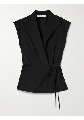 Carolina Herrera - Pleated Cotton-blend Poplin Wrap Top - Black - US0,US2,US4,US6,US8,US10,US12