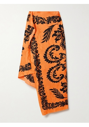 Etro - Asymmetric Printed Satin-jacquard Midi Skirt - Orange - IT36,IT38,IT40,IT42,IT44,IT46,IT48,IT50