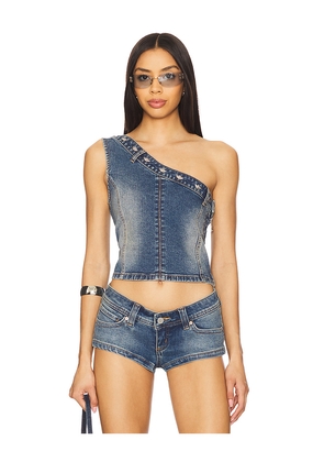 Boys Lie Party Half Denim Top in Blue. Size L. Also in S, XS.