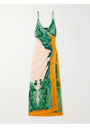 Etro - Wrap-effect Gathered Printed Cady Maxi Dress - Green - IT38,IT40,IT42,IT44,IT46,IT48