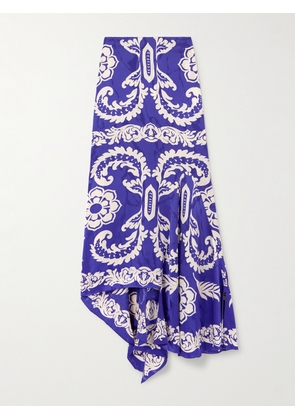 Etro - Asymmetric Printed Satin Maxi Skirt - Blue - IT38,IT40,IT42,IT44,IT46,IT48,IT50