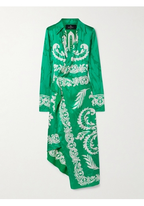 Etro - Wrap-effect Draped Printed Satin-jacquard Midi Dress - Green - IT38,IT40,IT42,IT44,IT46,IT48,IT50