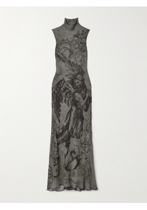 Acne Studios - Open-back Printed Georgette Turtleneck Maxi Dress - Gray - EU 32,EU 34,EU 36,EU 38,EU 40