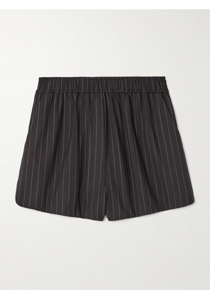ST. AGNI - Pinstriped Virgin Wool-blend Shorts - Brown - xx small,x small,small,medium,large,x large