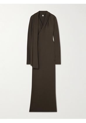 TOTEME - Wrap-effect Draped Stretch-jersey Maxi Dress - Brown - xx small,x small,small,medium,large,x large