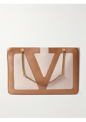 Valentino Garavani - Viva Superstar Medium Leather And Canvas Shoulder Bag - Neutrals - One size