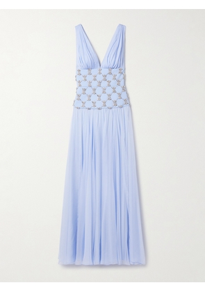 Sabina Bilenko - Cody Chiffon And Crystal-embellished Silk-crepe Gown - Blue - UK 6,UK 8,UK 10,UK 12,UK 14