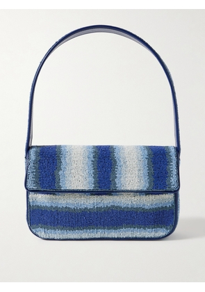 STAUD - Tommy Vegan-trimmed Bead-embellished Embroidered Satin Shoulder Bag - Blue - One size