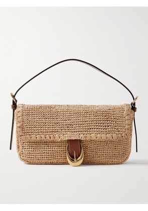 STAUD - Harlow Buckled Leather-trimmed Raffia Shoulder Bag - Neutrals - One size