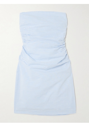 BERNADETTE - Vera Strapless Ruched Striped Cotton-seersucker Mini Dress - Blue - FR 32,FR 34,FR 36,FR 38,FR 40,FR 42,FR 44,FR 46