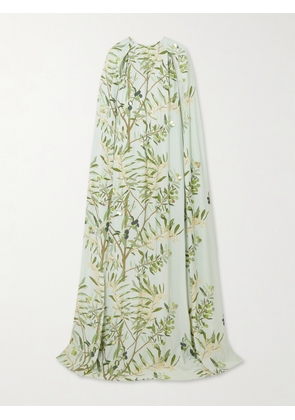 BERNADETTE - Minnie Cape-effect Embellished Floral-print Crepe De Chine Gown - Green - FR 36,FR 38,FR 40,FR 42,FR 44
