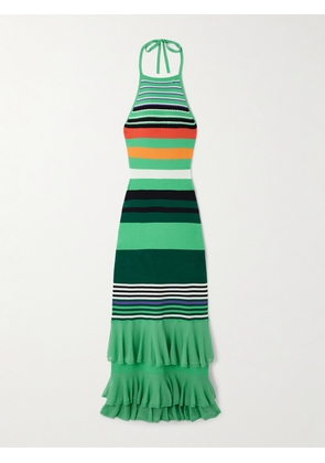 Christopher John Rogers - Ruffled Striped Stretch-knit Halterneck Maxi Dress - Multi - x small,small,medium,large,x large,xx large