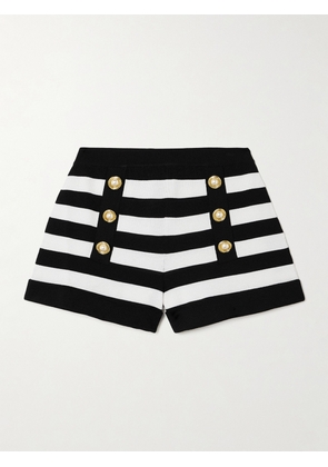 Balmain - Faux Pearl-embellished Striped Knitted Shorts - Black - FR 34,FR 36,FR 38,FR 40,FR 42,FR 44