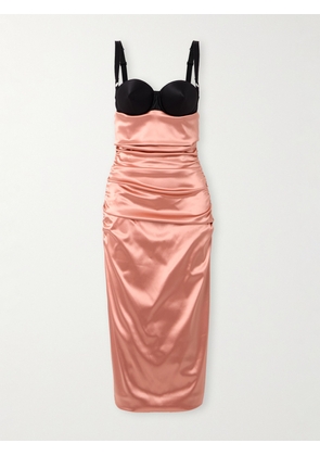 Dolce & Gabbana - Two-tone Ruched Satin Midi Dress - Pink - IT38,IT40,IT42,IT44,IT46,IT48,IT50