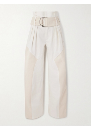 JW Anderson - Belted Pleated Paneled Two-tone Cotton-poplin Wide-leg Pants - Off-white - 24,25,26,27,28,29,30,31,32