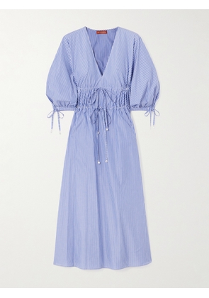 Altuzarra - Donrine Faux Pearl-embellished Tie-detailed Striped Cotton Midi Dress - Blue - FR 34,FR 36,FR 38,FR 40,FR 42,FR 44,FR 46