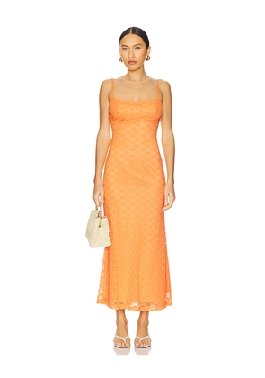Bardot Adoni Mesh Midi Dress in Orange. Size 10. Also in 12, 2, 6.
