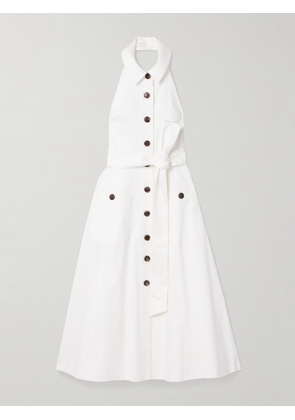 Carolina Herrera - Belted Cotton-blend Sateen Halterneck Midi Shirt Dress - White - US0,US2,US4,US6,US8,US10,US12