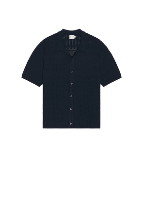 Bound Rupert Crochet Knit Shirt in Navy. Size L. Also in S.