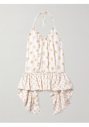 LIBEROWE - Tamara Floral-print Crepe Peplum Halterneck Top - Ivory - x small,small,medium,large,x large