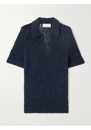 LIBEROWE - Open-knit Organic Cotton-blend Polo Shirt - Blue - x small,small,medium,large