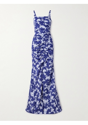 Carolina Herrera - Ruched Floral-print Faille Gown - Blue - US0,US2,US4,US6,US8,US10,US12