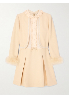 Valentino Garavani - Feather-trimmed Embellished Jacquard And Woven Mini Dress - Orange - IT36,IT38,IT40,IT42,IT44,IT46,IT48