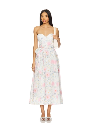 Bardot Floral Printed Tie Midi Dress in Ivory. Size 10. Also in 6, 8.