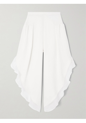 Valentino Garavani - Asymmetric Chiffon-trimmed Silk-crepe Pants - White - IT36,IT38,IT40,IT42,IT44