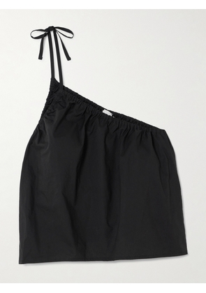 Deiji Studios - Gathered One-shoulder Organic Cotton-poplin Top - Black - xx small,x small,small,medium,large,x large