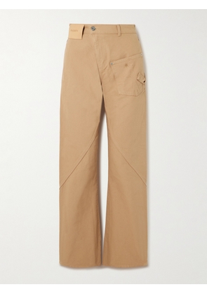 JW Anderson - Twisted Asymmetric Embroidered Cotton-canvas Pants - Brown - 23,24,25,26,27,28,29,30,31