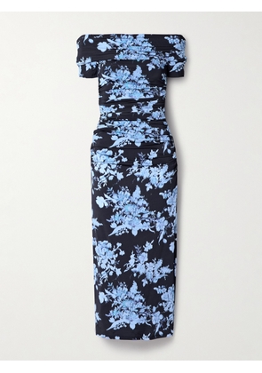 Carolina Herrera - Off-the-shoulder Ruched Floral-print Stretch-jersey Midi Dress - Blue - x small,small,medium,large,x large