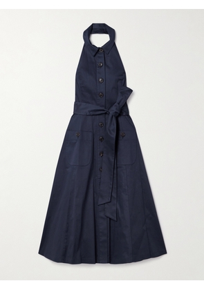 Carolina Herrera - Belted Cotton-blend Sateen Halterneck Midi Shirt Dress - Blue - US0,US2,US4,US6,US8,US10,US12