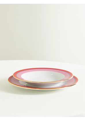 La DoubleJ - Gold-plated Porcelain Soup And Dinner Plate Set - Pink - One size