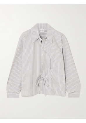 Deiji Studios - Arch Tie-detailed Paneled Striped Organic Cotton-poplin Shirt - Gray - xx small,x small,small,medium,large,x large