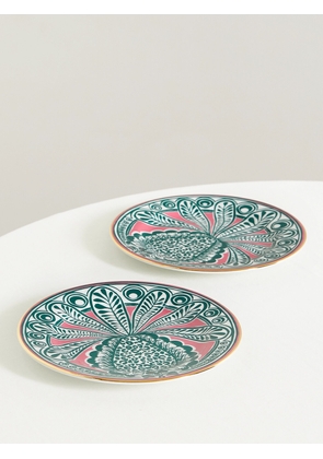 La DoubleJ - Set Of Two Gold-plated Porcelain Dessert Plates - Green - One size