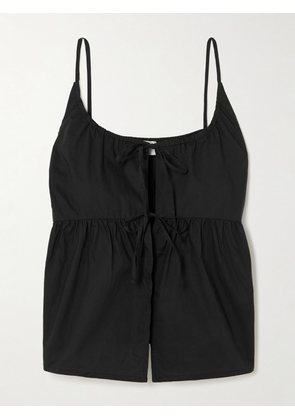 Deiji Studios - Tie-detailed Organic Cotton-poplin Top - Black - xx small,x small,small,medium,large,x large