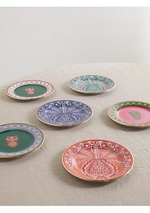 La DoubleJ - Set Of Six Gold-plated Porcelain Dessert Plates - Pink - One size