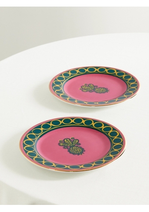 La DoubleJ - Set Of Two Gold-plated Porcelain Dessert Plates - Pink - One size