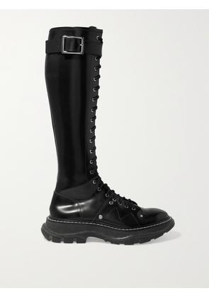 MCQUEEN - Slick Glossed-leather Exaggerated-sole Knee Boots - Black - IT34,IT34.5,IT35,IT35.5,IT36,IT36.5,IT37,IT37.5,IT38,IT38.5,IT39,IT39.5,IT40,IT40.5,IT41,IT41.5,IT42