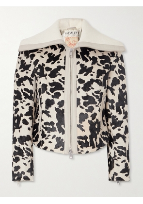 S.S. Daley - Ribbed Cropped Wool-trimmed Animal-print Goat Hair Jacket - White - x small,small,medium,large,x large