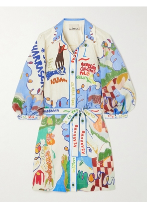 ALÉMAIS - + Nadia Hernandez Belted Printed Linen Shirt Dress - Multi - UK 6,UK 8,UK 10,UK 12,UK 14
