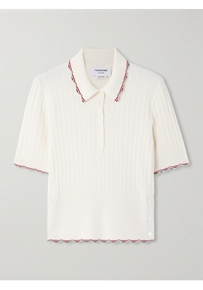 Thom Browne - Scalloped Ribbed Silk And Cotton-blend Polo Shirt - Cream - IT36,IT38,IT40,IT42,IT44,IT46