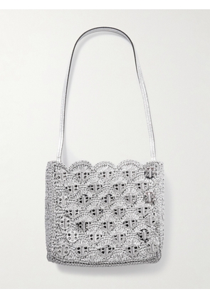 RABANNE - Chainmail-embellished Metallic Leather-trimmed Raffia Shoulder Bag - Silver - One size