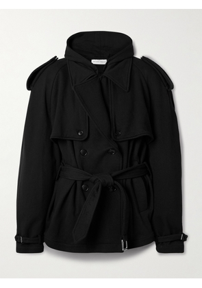 Marie Adam-Leenaerdt - Hooded Double-breasted Belted Cotton-jersey Jacket - Black - FR 34,FR 36,FR 38,FR 40,FR 42