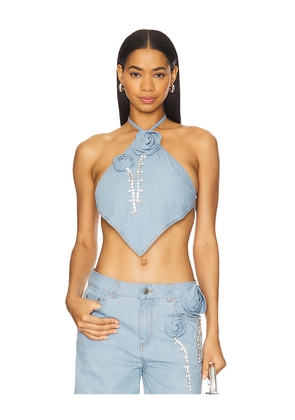 AREA Crystal Rosette Handkerchief Top in Blue. Size L. Also in M, S, XS.