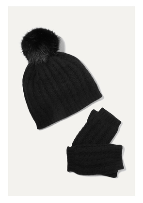 PORTOLANO - Faux Fur-trimmed Cable-knit Cashmere Beanie And Fingerless Gloves Set - Black - One size